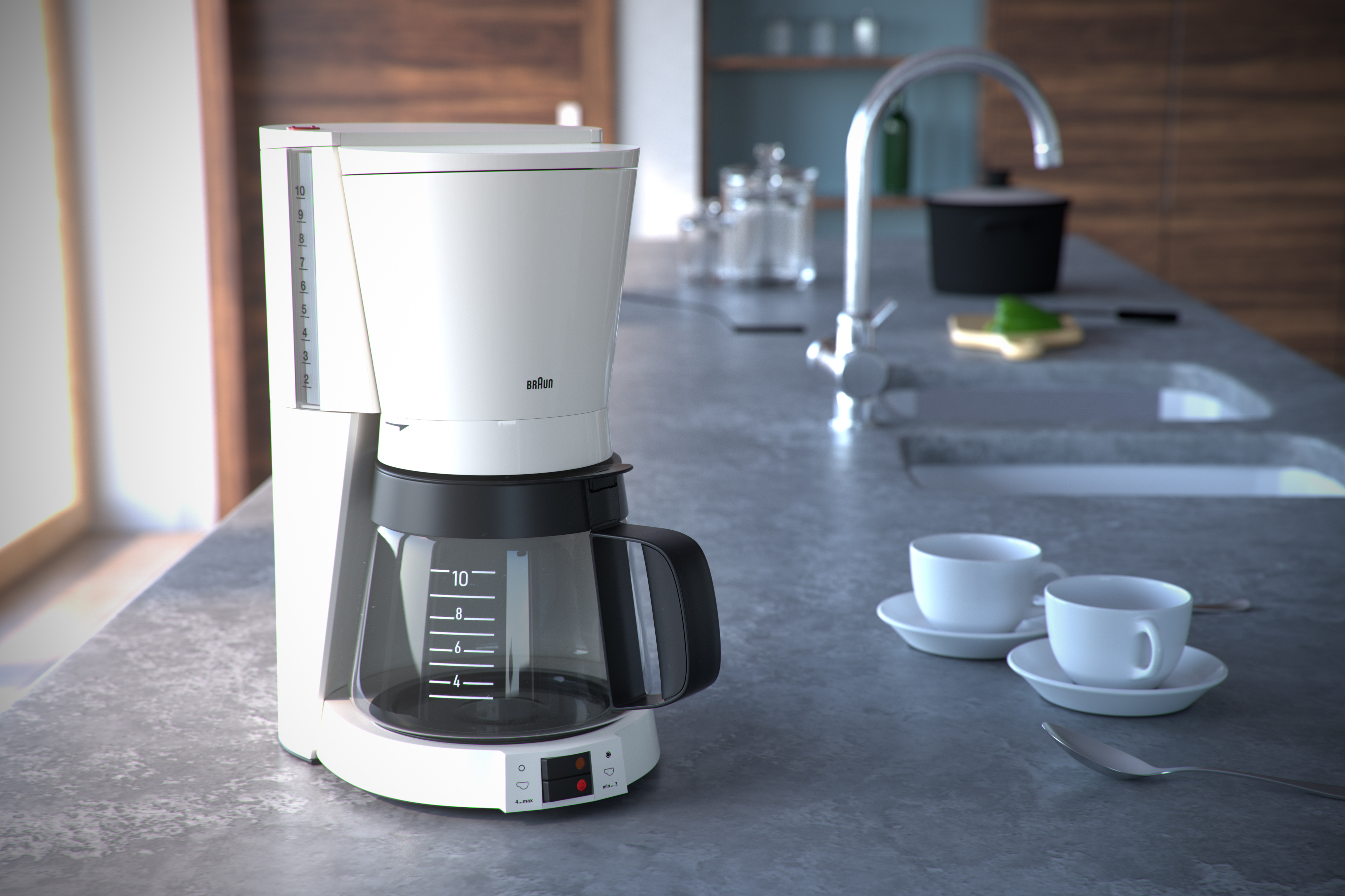 Stefan Eder 3D Produkt Rendering Kaffeemaschine Braun Küche
