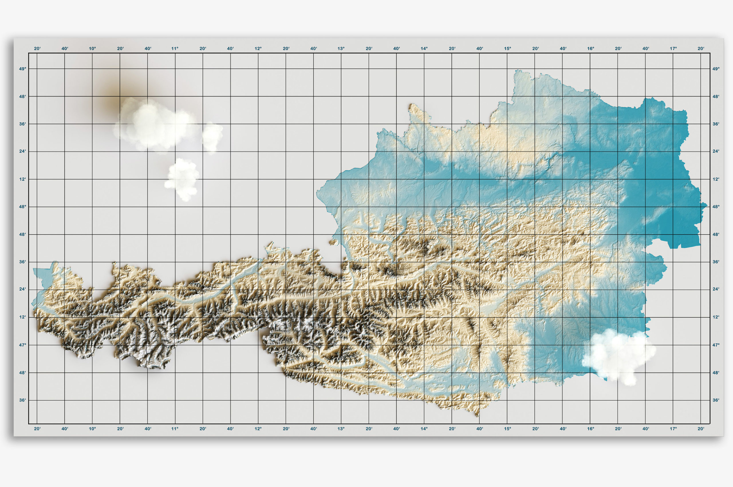 Höhenlagen Österreich Karte 3D Rendering Eder Stefan