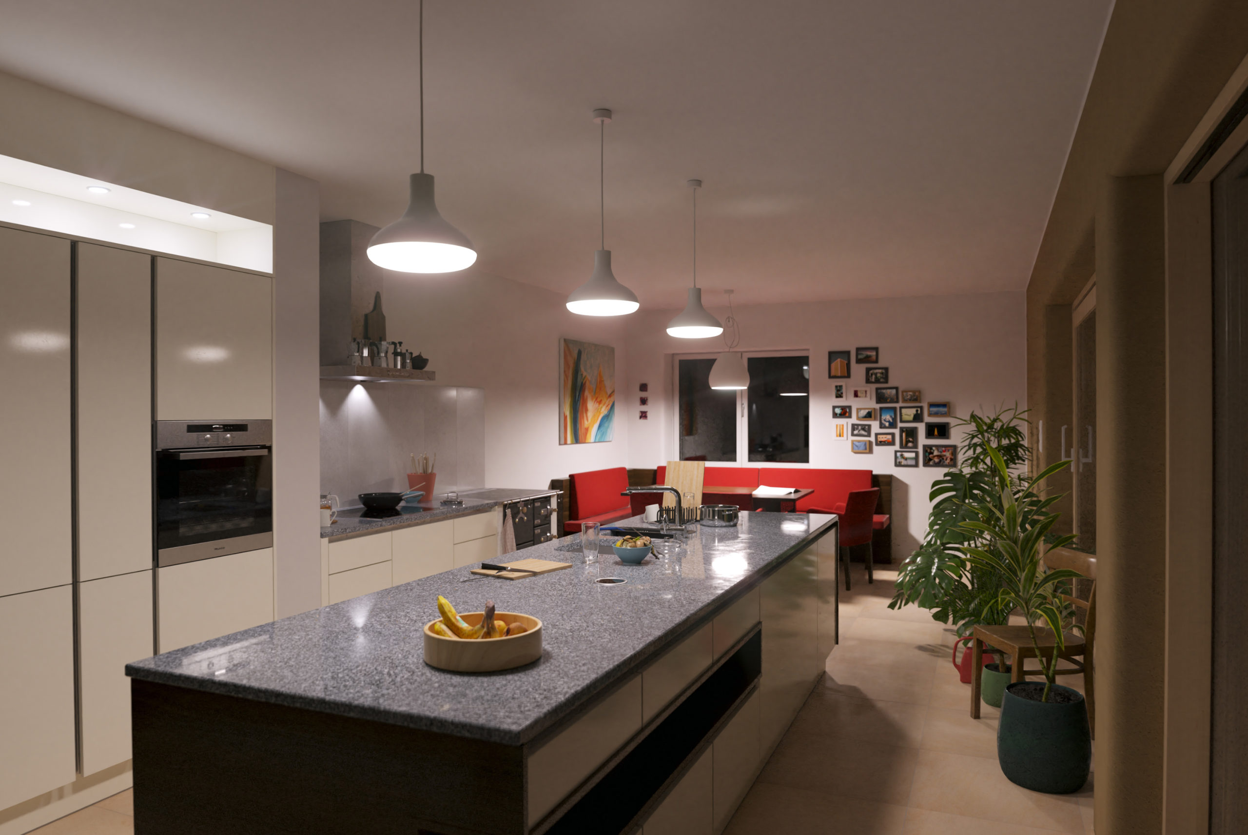 Nachtansicht Night view Kitchen interior 3D Rendering Eder 02 Stefan